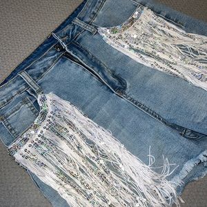 Sparkly Fringe Denim Shorts